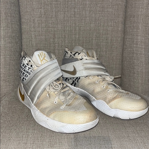 Nike Kyrie Irving Gold and White High-Top Sneakers - Picture 1 of 13
